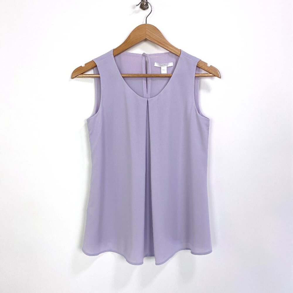 BOSS Hugo Boss Round Neck Sleevess Pleat Front Chiffon Blouse Lilacs Size XS